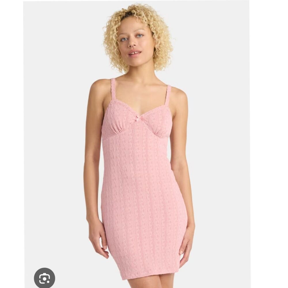 No Boundaries Cable Knit Mini Dress Lace Trim Babydoll Bow Preppy Pink Women XXL